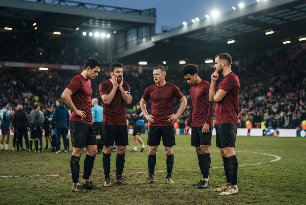 Five footballers on a stadium pitch representing debate about Premier League players in 2024-25