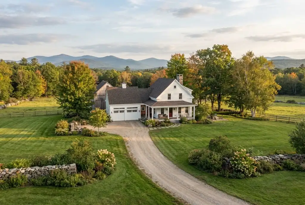 New England home surrounded by wooded land and countryside in Landaff, New Hampshire