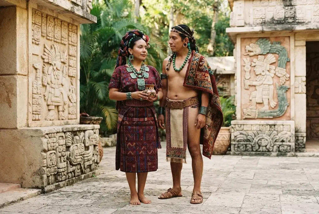 Historically inspired Maya clothing jewelry and beauty aesthetics