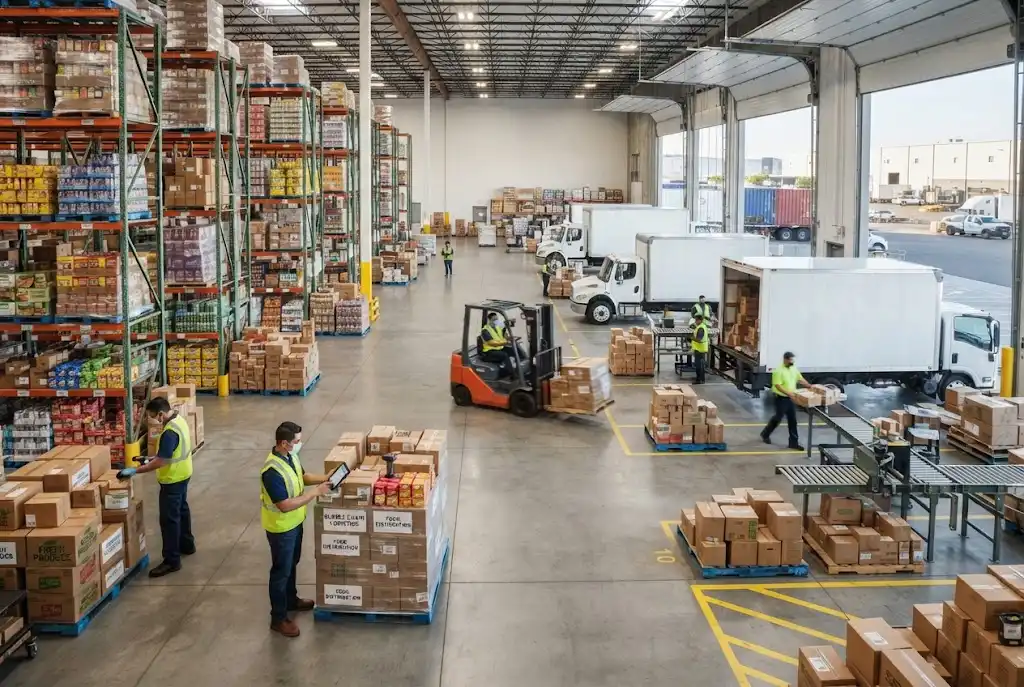 Modern food distribution warehouse representing Rema Foods and Penske Logistics supply chain operations